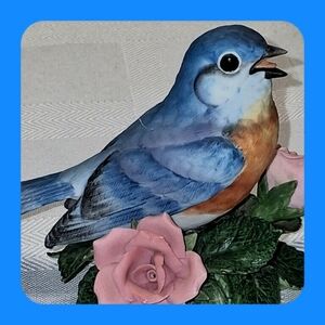 Bluebird Figurine with Pink Roses